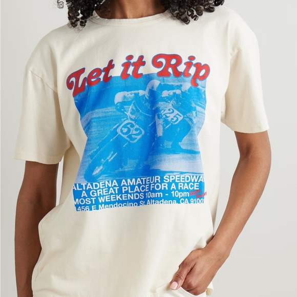 MOTHER Cream Tee with Blue Graphic - Picture 1 of 5